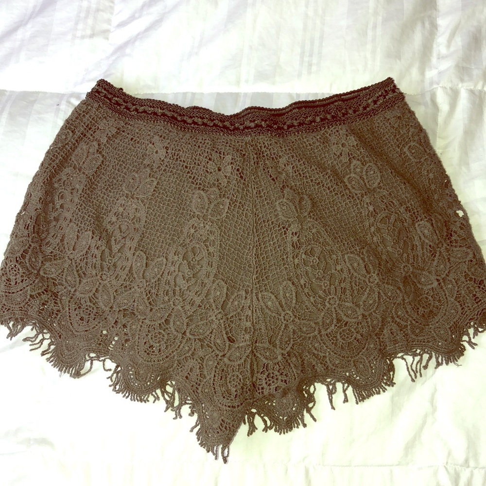 Olive lace shorts